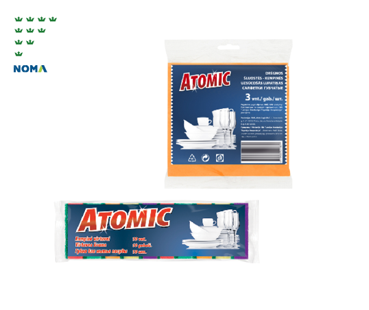 Indų kempinės ir drėgnos šluostės - kempinės ATOMIC, 3 vnt.